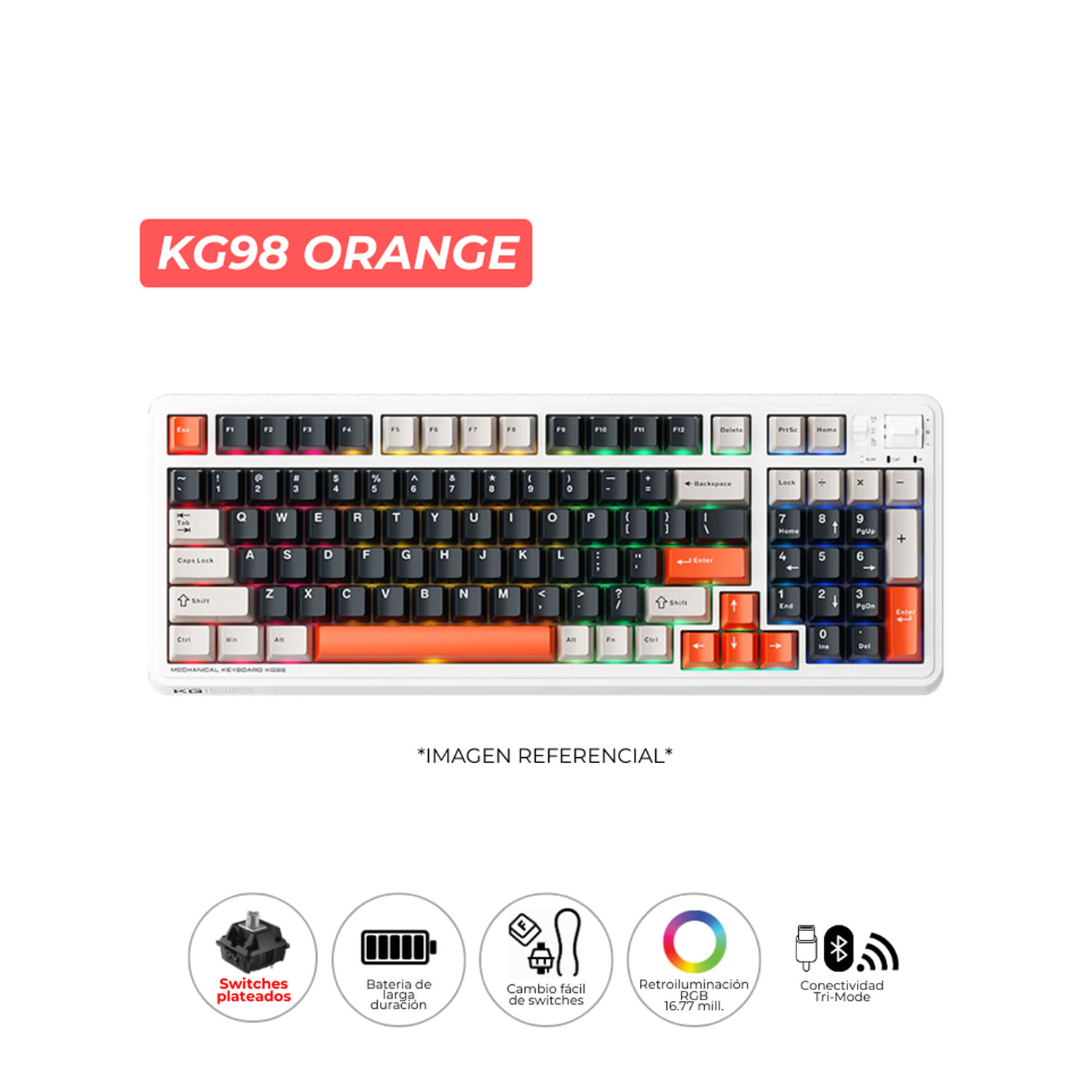 Teclado Gaming Machenike Kg98 Bt Ingles Naranja - Imagen 5