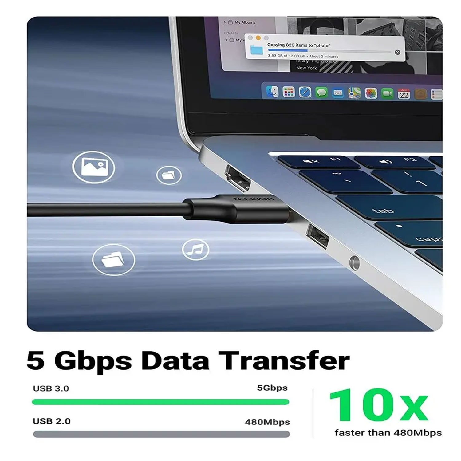 Cable De Extensión Ugreen Usb-A Macho A Usb-A Hembra 1M Negro Us129-10368 - Imagen 5